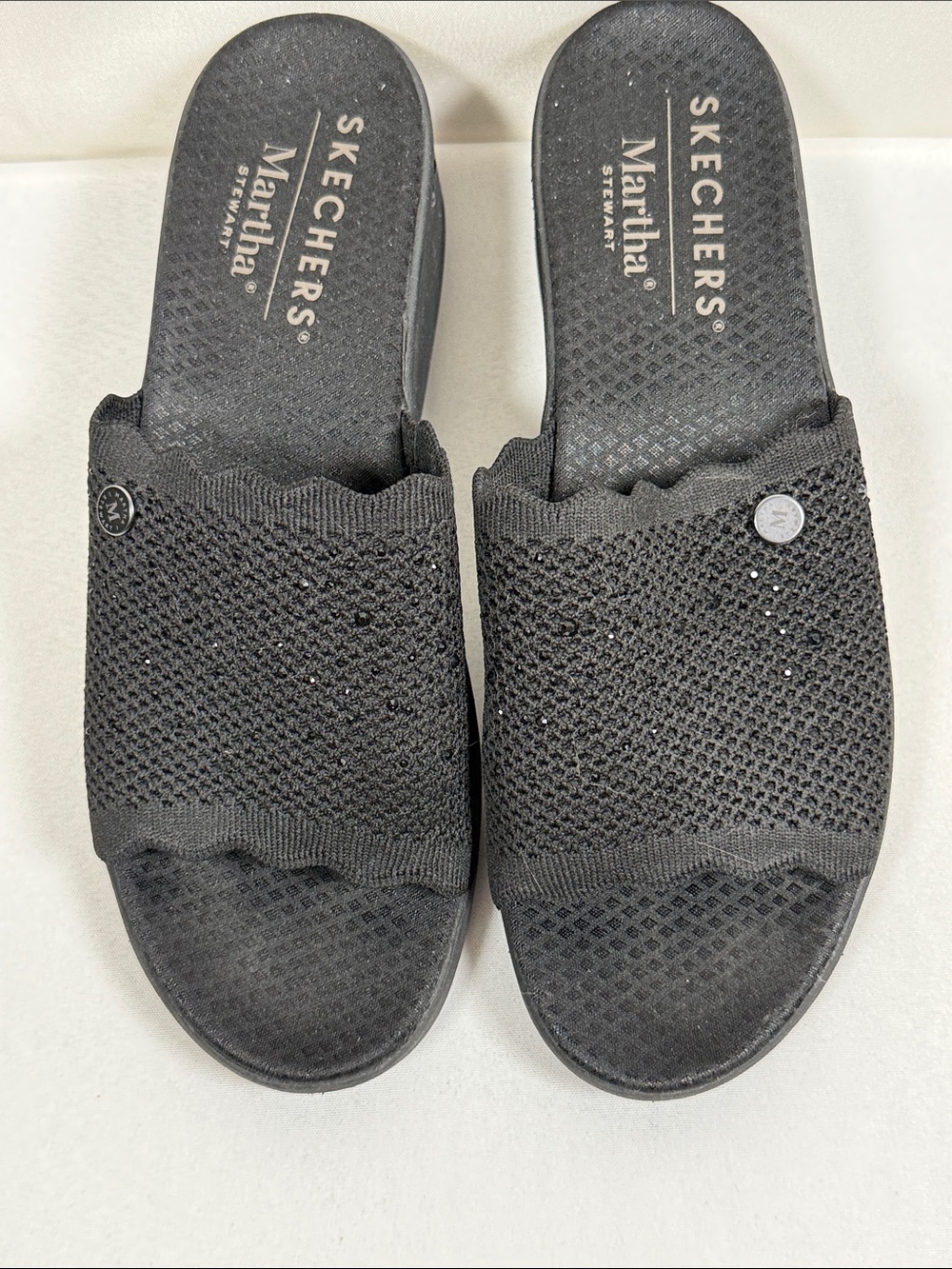 Martha Stewart x Skechers Pier-Lite Light Essence Black Wedge Slides Size 10
